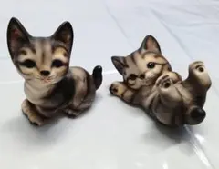 猫 置物 2匹セット 陶器製 ネコ ねこ インテリア アンティーク