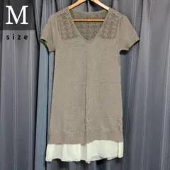 【フォロー割5%オフ❗️美品】チュニック　サマーニット　半袖　Vネック　茶色