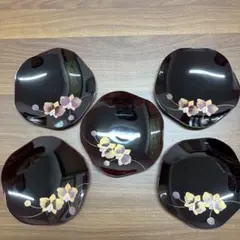 会津漆器雅梅皿 5客 セット メラミン樹脂製 ウレタン塗装 小皿 会津漆器