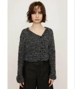 SLY TAPE YARN SLANT NECK カーディガン ブラック