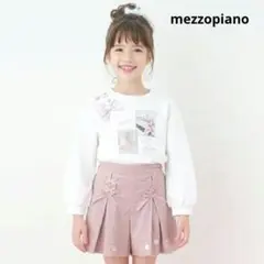 メゾピアノ フォトプリント肩レースアップリボン 長袖Tシャツ ホワイト 130