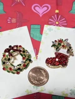 クリスマスモチーフ ブローチ 2個セット