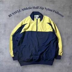 RUSSELL ハーフジップ ナイロンプルオーバー XL ネイビー×イエロー