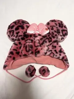 ディズニー　ヒョウ柄　ファンキャップ　ピンク　ミニー　マフラーキャップ　帽子