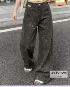 shein Dazy レオパード柄 ワイドデニムパンツ