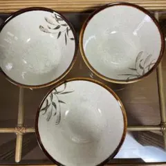 昭和レトロ　丼鉢 3個セット　ラーメンどんぶり　陶器　すすき 砂色のサムネイル