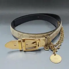 GUCCI グッチ ベルト シマレザー チェーン チャーム ゴールド 金具