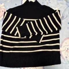 ユニクロストライプ タートルネックニット 長袖
