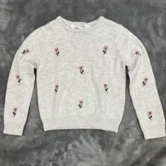 H&M 花柄刺繍 グレー ニットセーター 98/104