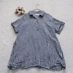3L【クロッシー】リネンシャツブラウス ギンガムチェック スキッパーカラーのサムネイル