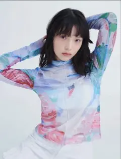 POPPY】あさぎーにょ ピンクウェーブチュールトップス/シースルー