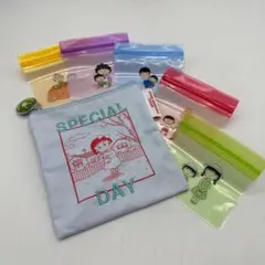 スリコ　ちびまる子ちゃん リボン70周年　ポーチ　ジップロック　スリーコインズ