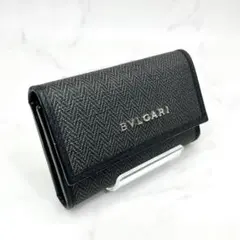 117【人気】BVLGARI 6連キーケース ロゴ レザー ブラック グレーのサムネイル
