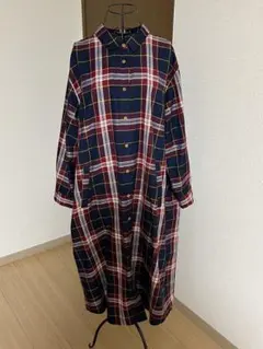 チェック柄長袖シャツワンピース
