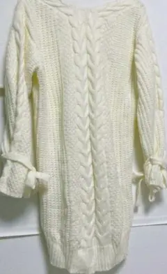 ♥mercuryduo♥♡袖リボン♡ケーブルニット ワンピース【アイボリー】♡♡