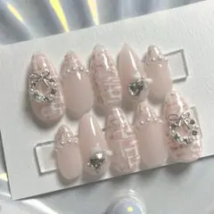 ネイルチップ　クリスマスネイル　量産型　フレンチガーリー　ツイード　韓国