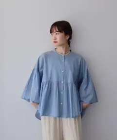 新品　アースミュージックアンドエコロジー　コットンボイルギャザーシャツ