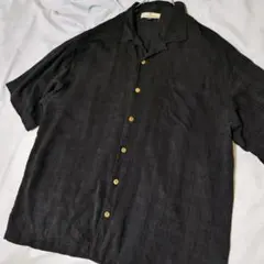 【希少 XL シルク100%】90s トミーバハマ 半袖 開襟 アロハシャツ 黒のサムネイル
