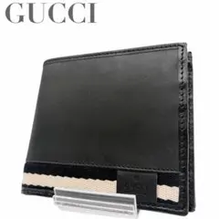 GUCCI グッチ 二つ折り財布 レザー 8.165 ブラック ライン メンズ