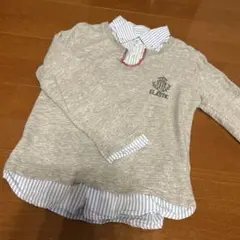 重ね着風 長袖カットソー グレー ストライプ