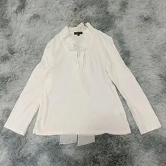 人気 INDIVI フリルネックカットソー 38 オフホワイト 日本製 ワールド