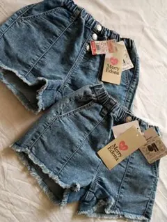 【新品タグ付き】デニムショートパンツ 2点セット　90cm 100cm姉妹お揃い