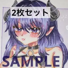 【2枚セット】手描きイラスト オリジナル 女の子 アナログイラスト