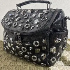 BAM FOREVER クロコ型押し PUレザー ブラックビジューバッグ