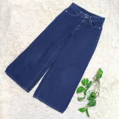 《GU》ジーユー デニム ワイドクロップドパンツ S インディゴ ジーンズ