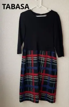 美品✨ TABASA タバサ 切替ワンピース 七分袖 チェック柄 ドッキング M