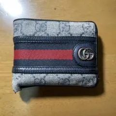Gucci 二つ折り財布 グレー/黒/赤