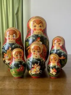 ロシア購入 ヴィンテージ マトリョーシカ 6体セット 作家サイン入り