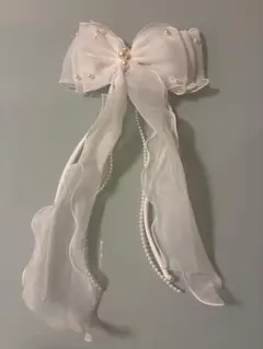 ウェディング ホワイトリボン 結婚式 ヘッドドレス