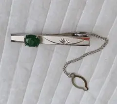 ネクタイピン タイバー シルバー グリーンストーン