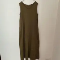 ユニクロオリーブ色ノースリーブロングワンピースM