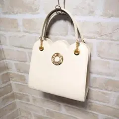 ★HANAEMORI【モリハナエ】サークルロゴ ハンドバッグ アイボリー 美品