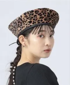 レオパード柄 パイピングベレー帽