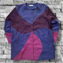 古着 90s 昭和レトロ配色デザイン 前開き羽織 薄手ライトアウター