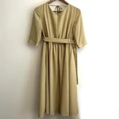 【匿名配送】アサクラ ワンピース ドレス ロング 半袖 ベルト付き リボン M