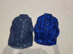 デニムと青黒チェックの長袖シャツ サイズ130 2枚セット