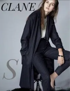 【美品】CLANE ストライプ ウール ロングコート グレー S