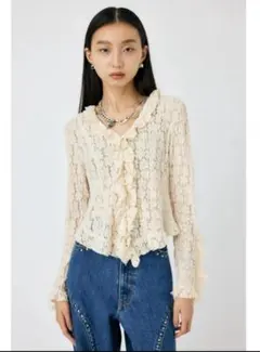 【moussy】CUT LACE RUFFLE ブラウス　レーストップス
