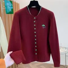 丸首 刺繍 ゆったり 長袖 ニット カーディガン セーター アウター 3色展開