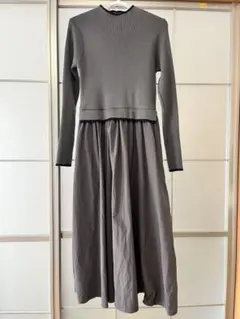 未使用　grove ドッキングワンピース M グレー ニット 切り替え きれいめ