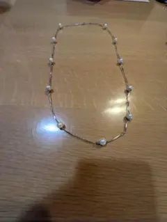 【ロングタイプ】パール風 ステーションネックレス 約74cm シルバーカラー