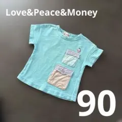 ラブアンドピースアンドマネー　ペンギン刺繍　ポケット　半袖Tシャツ 90cmのサムネイル