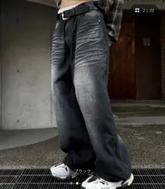 design washing wide denim pantsのサムネイル