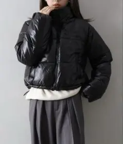 SpRay ブラック フェイクレザーダウンジャケット