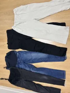 マタニティ　デニム　ワイドパンツ　ダメージジーンズ