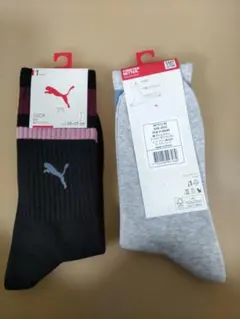 【新品ソックス２足セット】Puma Lサイズ（25-27 cm) 黒系＆グレー系